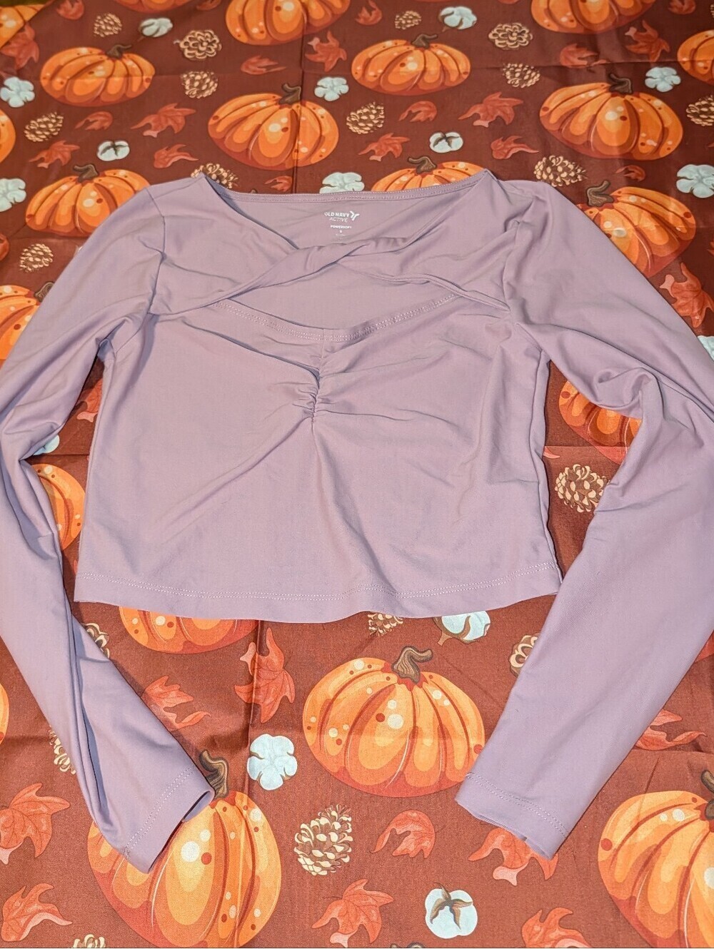 Old Navy Lavender Cropped Long-Sleeve Ruched Front Top